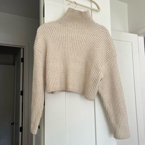 Cream Turtleneck Ribbed Sweater